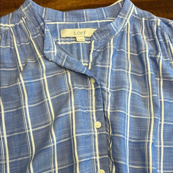 LOFT Light Blue Checkered Sleeveless Dress - Picture 5 of 7